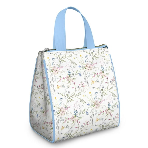 Pioneer Flower Floral Print Pattern Insulated Lunch Bag for Women & Adults,Large Portable Soft Cooler Lunch Bag,Thermal Food Storage Tote with Pearl Cotton,8.66L,8.75x5.75x9.5 Inch