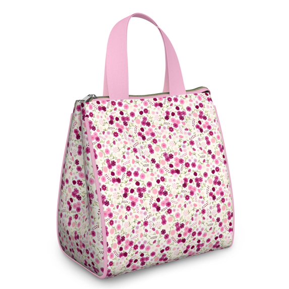 Pioneer Flower Floral Print Pattern Insulated Lunch Bag for Women & Adults,Large Portable Soft Cooler Lunch Bag,Thermal Food Storage Tote with Pearl Cotton,8.66L,8.75x5.75x9.5 Inch