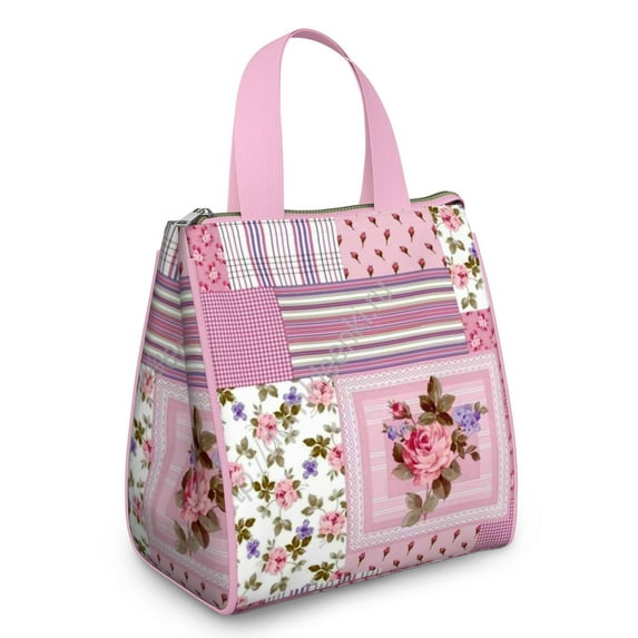 Pioneer Flower Floral Print Pattern Insulated Lunch Bag for Women & Adults,Large Portable Soft Cooler Lunch Bag,Thermal Food Storage Tote with Pearl Cotton,8.66L,8.75x5.75x9.5 Inch