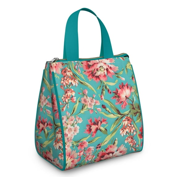 Pioneer Flower Floral Print Pattern Insulated Lunch Bag for Women & Adults,Large Portable Soft Cooler Lunch Bag,Thermal Food Storage Tote with Pearl Cotton,8.66L,8.75x5.75x9.5 Inch