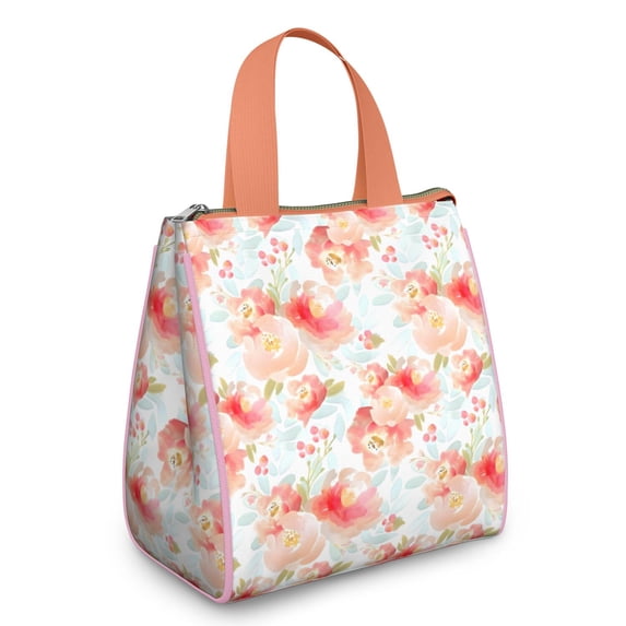 Pioneer Flower Floral Print Pattern Insulated Lunch Bag for Women & Adults,Large Portable Soft Cooler Lunch Bag,Thermal Food Storage Tote with Pearl Cotton,8.66L,8.75x5.75x9.5 Inch