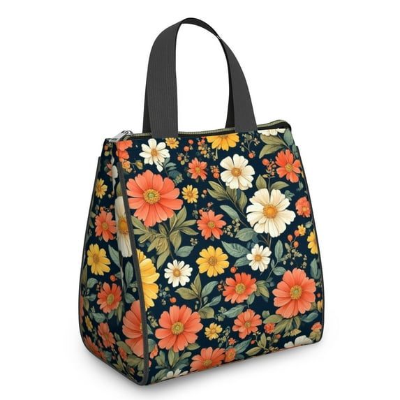 Pioneer Flower Floral Print Pattern Insulated Lunch Bag for Women & Adults,Large Portable Soft Cooler Lunch Bag,Thermal Food Storage Tote with Pearl Cotton,8.66L,8.75x5.75x9.5 Inch