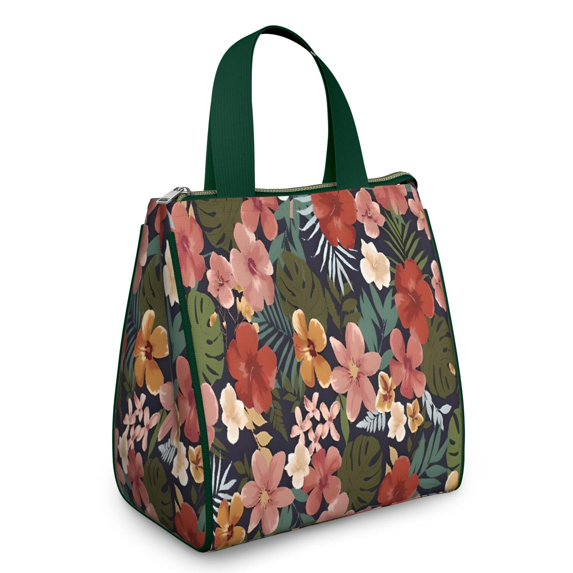 Pioneer Flower Floral Print Pattern Insulated Lunch Bag for Women & Adults,Large Portable Soft Cooler Lunch Bag,Thermal Food Storage Tote with Pearl Cotton,8.66L,8.75x5.75x9.5 Inch