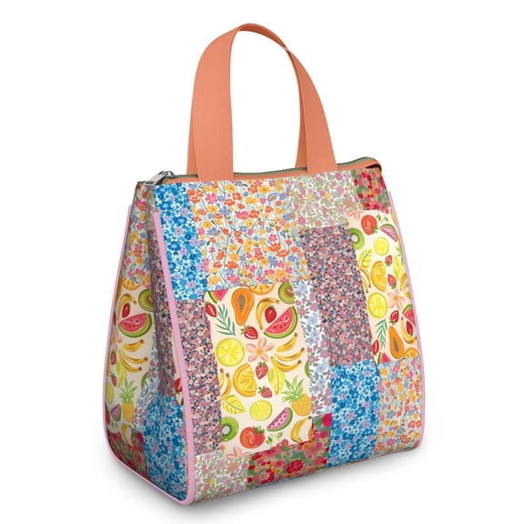 Pioneer Flower Floral Print Pattern Insulated Lunch Bag for Women & Adults,Large Portable Soft Cooler Lunch Bag,Thermal Food Storage Tote with Pearl Cotton,8.66L,8.75x5.75x9.5 Inch