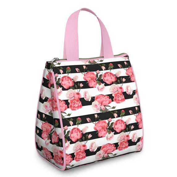 Pioneer Flower Floral Print Pattern Insulated Lunch Bag for Women & Adults,Large Portable Soft Cooler Lunch Bag,Thermal Food Storage Tote with Pearl Cotton,8.66L,8.75x5.75x9.5 Inch