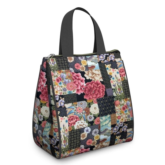 Pioneer Flower Floral Print Pattern Insulated Lunch Bag for Women & Adults,Large Portable Soft Cooler Lunch Bag,Thermal Food Storage Tote with Pearl Cotton,8.66L,8.75x5.75x9.5 Inch
