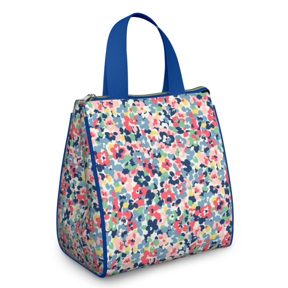 Pioneer Flower Floral Print Pattern Insulated Lunch Bag for Women & Adults,Large Portable Soft Cooler Lunch Bag,Thermal Food Storage Tote with Pearl Cotton,8.66L,8.75x5.75x9.5 Inch