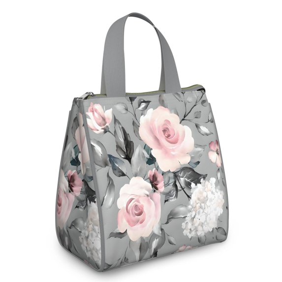 Pioneer Flower Floral Print Pattern Insulated Lunch Bag for Women & Adults,Large Portable Soft Cooler Lunch Bag,Thermal Food Storage Tote with Pearl Cotton,8.66L,8.75x5.75x9.5 Inch