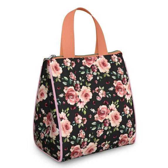 Pioneer Flower Floral Print Pattern Insulated Lunch Bag for Women & Adults,Large Portable Soft Cooler Lunch Bag,Thermal Food Storage Tote with Pearl Cotton,8.66L,8.75x5.75x9.5 Inch