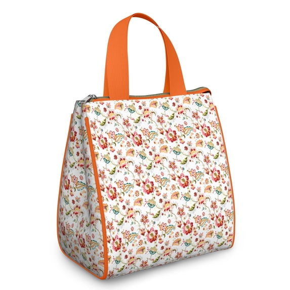 Pioneer Flower Floral Print Pattern Insulated Lunch Bag for Women & Adults,Large Portable Soft Cooler Lunch Bag,Thermal Food Storage Tote with Pearl Cotton,8.66L,8.75x5.75x9.5 Inch