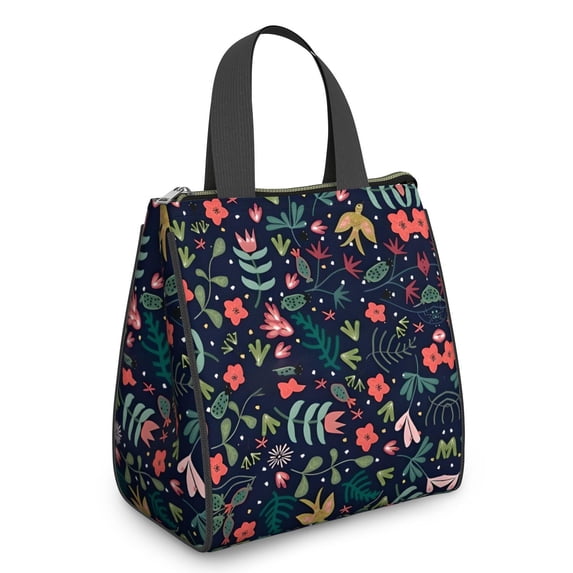 Pioneer Flower Floral Print Pattern Insulated Lunch Bag for Women & Adults,Large Portable Soft Cooler Lunch Bag,Thermal Food Storage Tote with Pearl Cotton,8.66L,8.75x5.75x9.5 Inch
