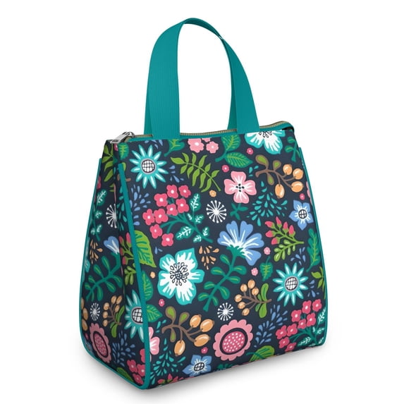 Pioneer Flower Floral Print Pattern Insulated Lunch Bag for Women & Adults,Large Portable Soft Cooler Lunch Bag,Thermal Food Storage Tote with Pearl Cotton,8.66L,8.75x5.75x9.5 Inch