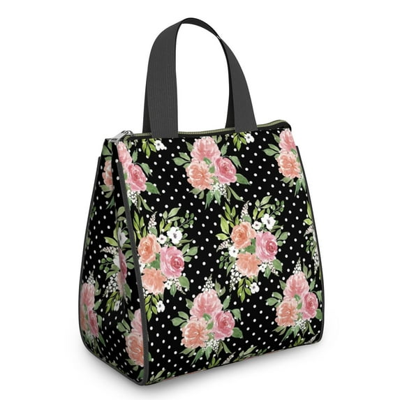 Pioneer Flower Floral Print Pattern Insulated Lunch Bag for Women & Adults,Large Portable Soft Cooler Lunch Bag,Thermal Food Storage Tote with Pearl Cotton,8.66L,8.75x5.75x9.5 Inch