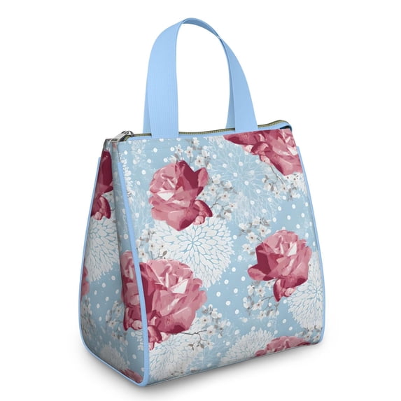 Pioneer Flower Floral Print Pattern Insulated Lunch Bag for Women & Adults,Large Portable Soft Cooler Lunch Bag,Thermal Food Storage Tote with Pearl Cotton,8.66L,8.75x5.75x9.5 Inch