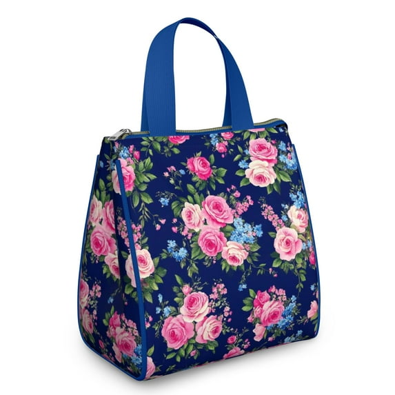 Pioneer Flower Floral Print Pattern Insulated Lunch Bag for Women & Adults,Large Portable Soft Cooler Lunch Bag,Thermal Food Storage Tote with Pearl Cotton,8.66L,8.75x5.75x9.5 Inch