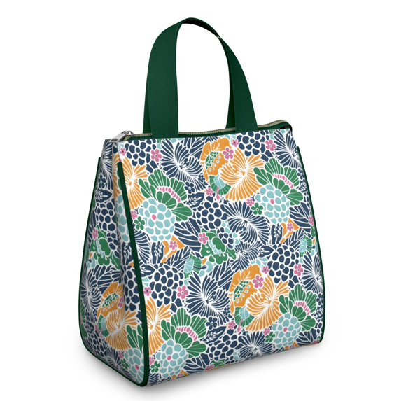 Pioneer Flower Floral Print Pattern Insulated Lunch Bag for Women & Adults,Large Portable Soft Cooler Lunch Bag,Thermal Food Storage Tote with Pearl Cotton,8.66L,8.75x5.75x9.5 Inch