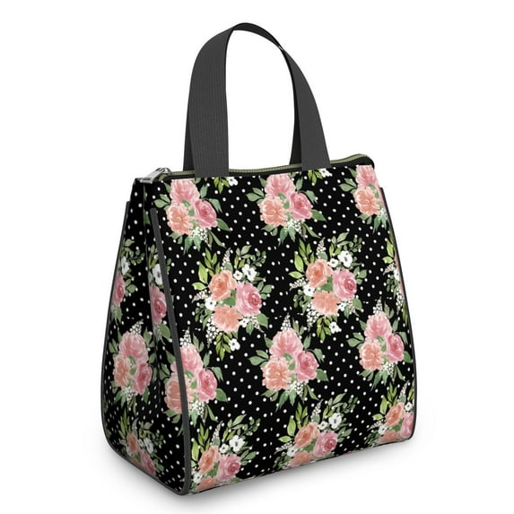 Pioneer Flower Floral Print Pattern Insulated Lunch Bag for Women & Adults,Large Portable Soft Cooler Lunch Bag,Thermal Food Storage Tote with Pearl Cotton,8.66L,8.75x5.75x9.5 Inch