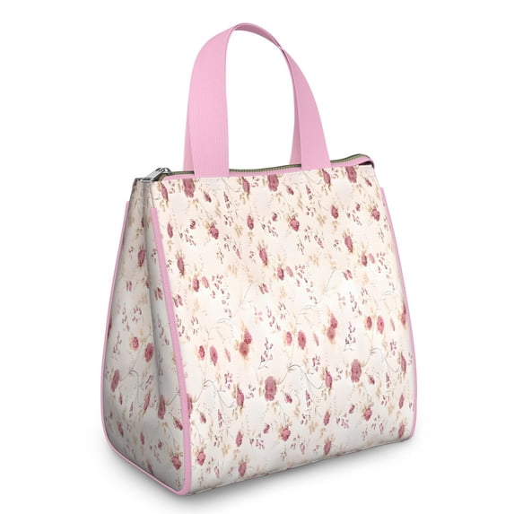 Pioneer Flower Floral Print Pattern Insulated Lunch Bag for Women & Adults,Large Portable Soft Cooler Lunch Bag,Thermal Food Storage Tote with Pearl Cotton,8.66L,8.75x5.75x9.5 Inch