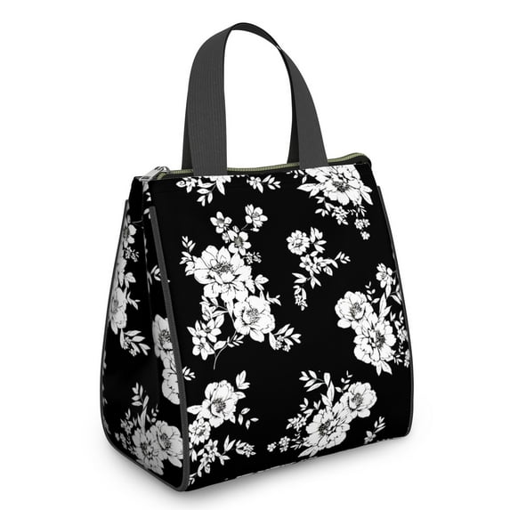 Pioneer Flower Floral Print Pattern Insulated Lunch Bag for Women & Adults,Large Portable Soft Cooler Lunch Bag,Thermal Food Storage Tote with Pearl Cotton,8.66L,8.75x5.75x9.5 Inch