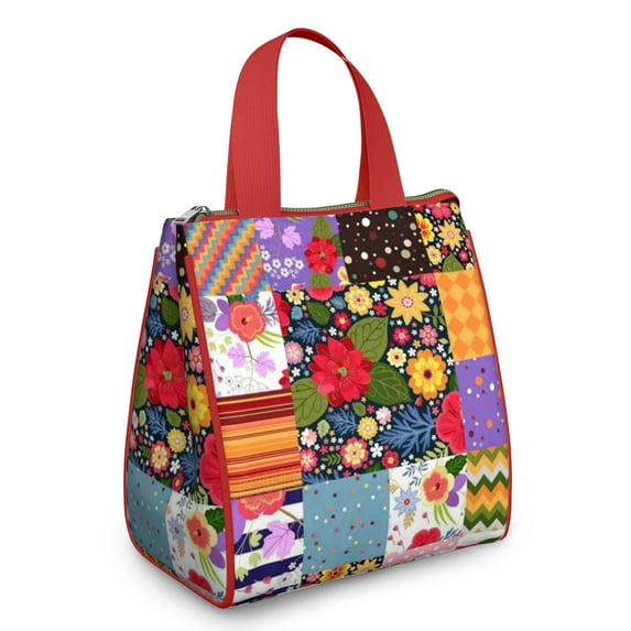 Pioneer Flower Floral Print Pattern Insulated Lunch Bag for Women & Adults,Large Portable Soft Cooler Lunch Bag,Thermal Food Storage Tote with Pearl Cotton,8.66L,8.75x5.75x9.5 Inch