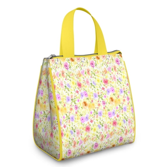 Pioneer Flower Floral Print Pattern Insulated Lunch Bag for Women & Adults,Large Portable Soft Cooler Lunch Bag,Thermal Food Storage Tote with Pearl Cotton,8.66L,8.75x5.75x9.5 Inch