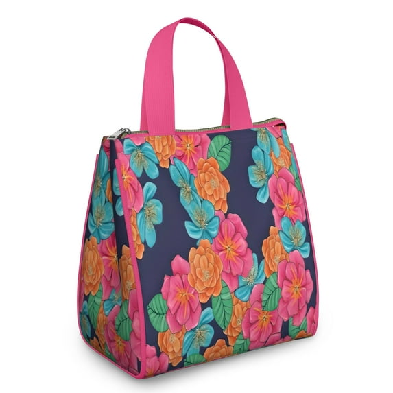 Pioneer Flower Floral Print Pattern Insulated Lunch Bag for Women & Adults,Large Portable Soft Cooler Lunch Bag,Thermal Food Storage Tote with Pearl Cotton,8.66L,8.75x5.75x9.5 Inch
