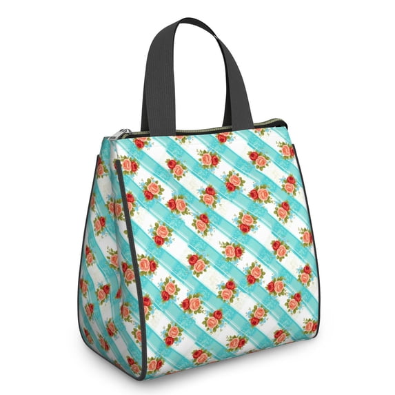 Pioneer Flower Floral Print Pattern Insulated Lunch Bag for Women Men, Large Portable Soft Cooler Tote, Thermal Food Storage Bag with Pearl Cotton, 8.66L, 8.75"x5.75"x9.5"