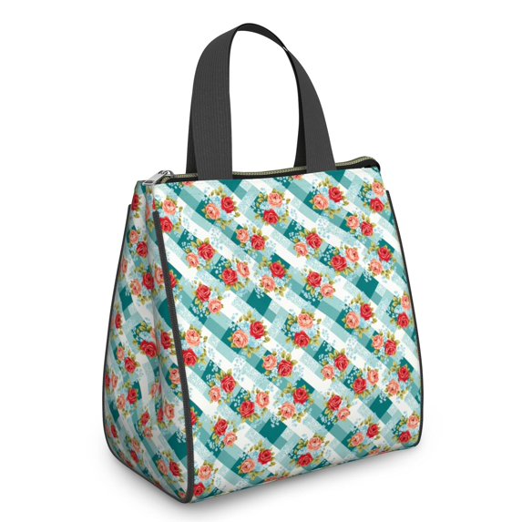 Pioneer Flower Floral Print Pattern Insulated Lunch Bag for Women Men, Large Portable Soft Cooler Tote, Thermal Food Storage Bag with Pearl Cotton, 8.66L, 8.75"x5.75"x9.5"