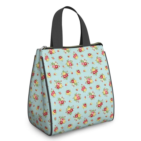 Pioneer Flower Floral Print Pattern Insulated Lunch Bag for Women Men, Large Portable Soft Cooler Tote, Thermal Food Storage Bag with Pearl Cotton, 8.66L, 8.75"x5.75"x9.5"