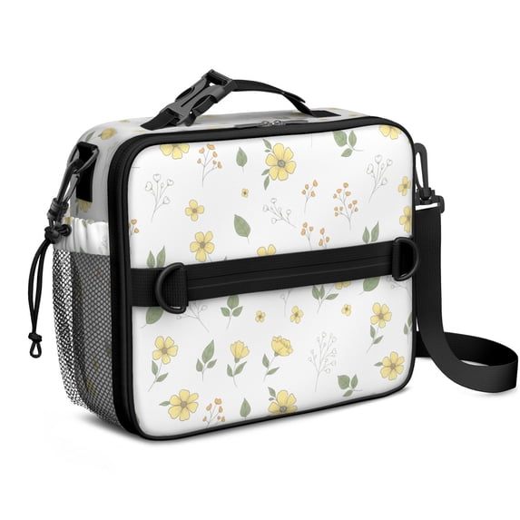 Pioneer Flower Floral Print Pattern Insulated Lunch Bag with Shoulder Strap and Bottle Holder,Bento School Lunch Bag Box,11x9.5x3.5 Inches