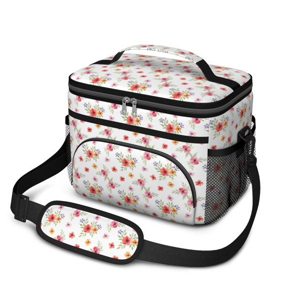 Pioneer Flower Floral Print Pattern Insulated Lunch Box for Women Men, Medium Leakproof Cooler Bag with Adjustable Strap, 10"x6.7"x8"