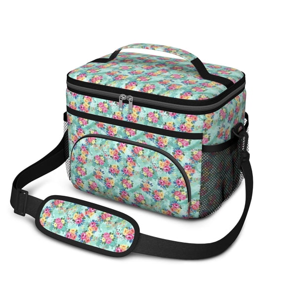 Pioneer Flower Floral Print Pattern Insulated Lunch Box for Women Men, Medium Leakproof Cooler Bag with Adjustable Strap, 10"x6.7"x8"