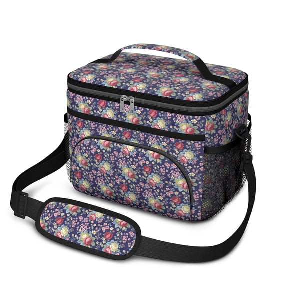 Pioneer Flower Floral Print Pattern Insulated Lunch Box for Women Men, Medium Leakproof Cooler Bag with Adjustable Strap, 10"x6.7"x8"