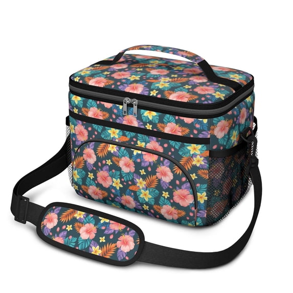 Pioneer Flower Floral Print Pattern Insulated Lunch Box for Women Men, Medium Leakproof Cooler Bag with Adjustable Strap, 10"x6.7"x8"