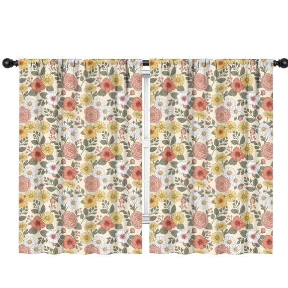 Pioneer Flower Floral Print Pattern Insulated Teens Curtains Set Of 2, Bedroom Essentials, Toddler Room Decor 42"x63"