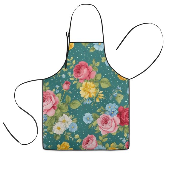 Pioneer Flower Floral Print Pattern Kids Aprons for Girls and Boys,Adjustable Neck Strap Toddler Aprons for Kids Cooking Baking