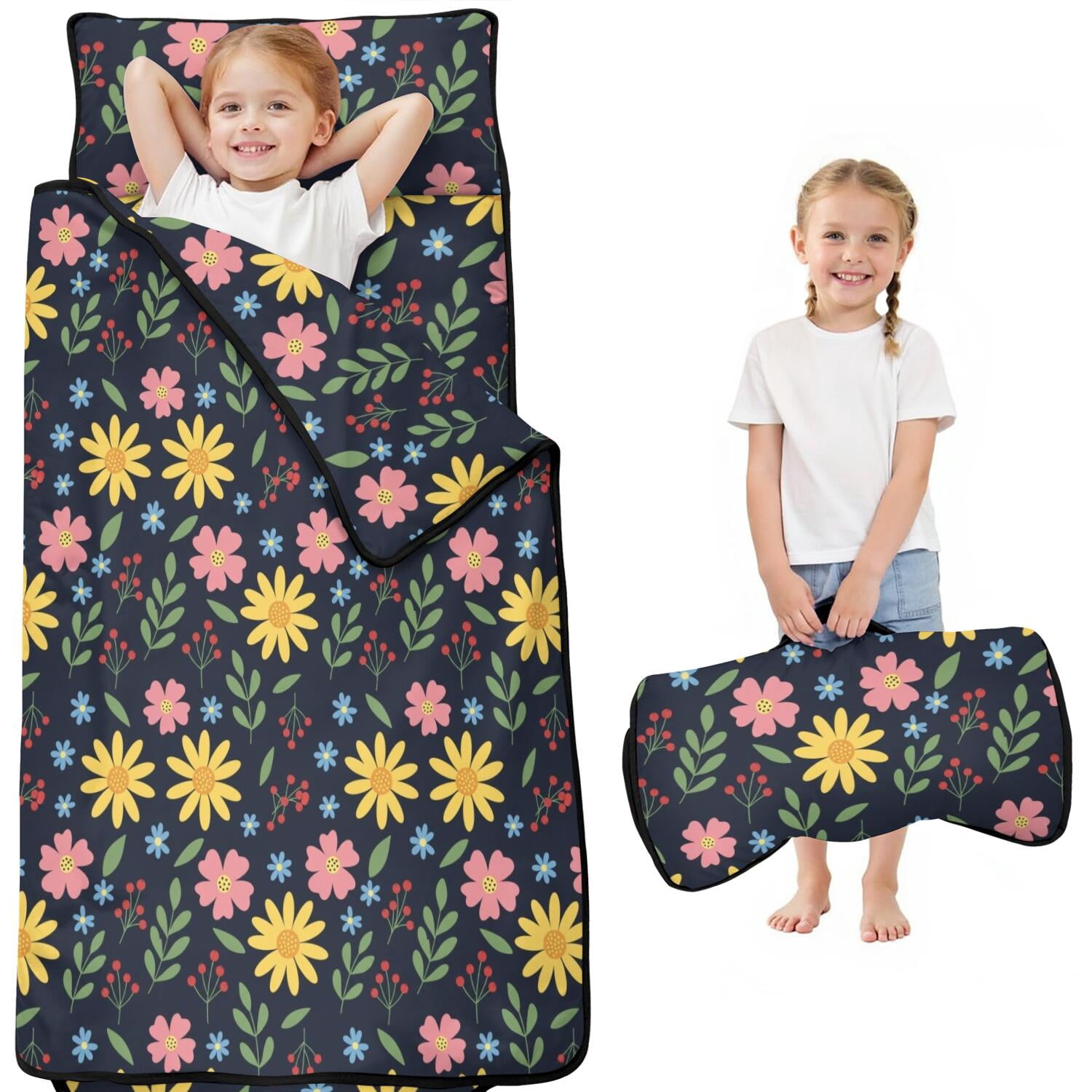 Pioneer Flower Floral Print Pattern Kids Nap Mat, Preschool Sleeping ...