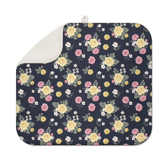 Pioneer Flower Floral Print Pattern Kitchen Dish Drying Mat 1 Pack, Ultra Absorbent Microfiber Drainer Mat, 16"x18"