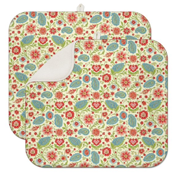 Pioneer Flower Floral Print Pattern Kitchen Dish Drying Mat 1 Pack, Ultra Absorbent Microfiber Drainer Mat, 16"x18"