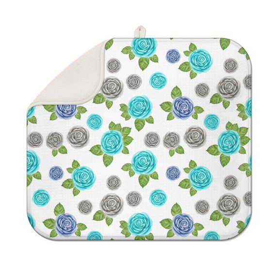 Pioneer Flower Floral Print Pattern Kitchen Dish Drying Mat 1 Pack, Ultra Absorbent Microfiber Drainer Mat, 16"x18"