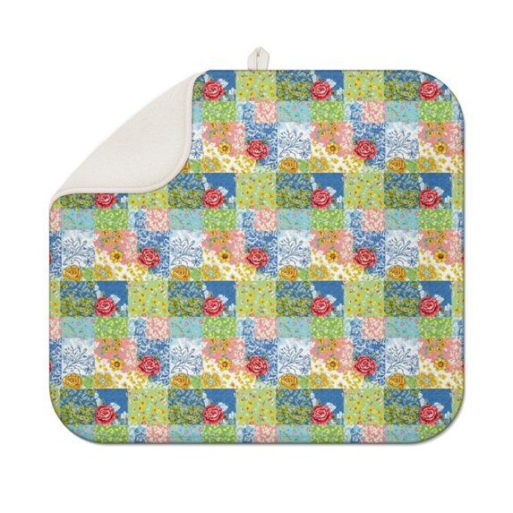 Pioneer Flower Floral Print Pattern Kitchen Dish Drying Mat 1 Pack, Ultra Absorbent Microfiber Drainer Mat, 16"x18"