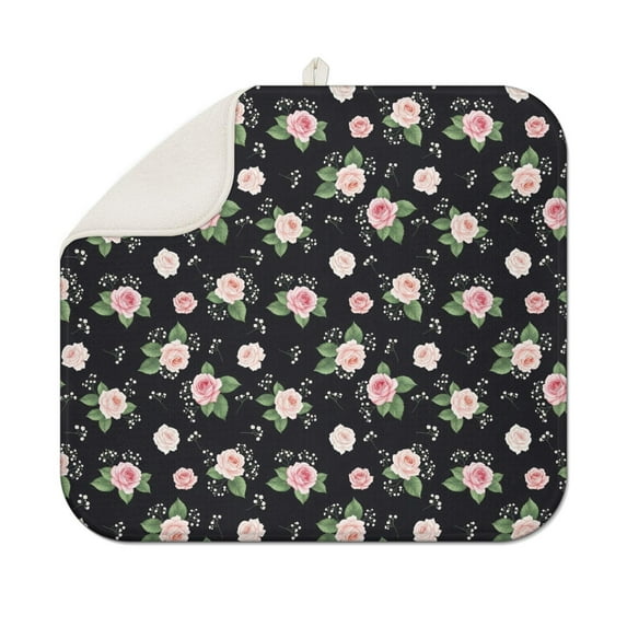 Pioneer Flower Floral Print Pattern Kitchen Dish Drying Mat 1 Pack, Ultra Absorbent Microfiber Drainer Mat, 16"x18"