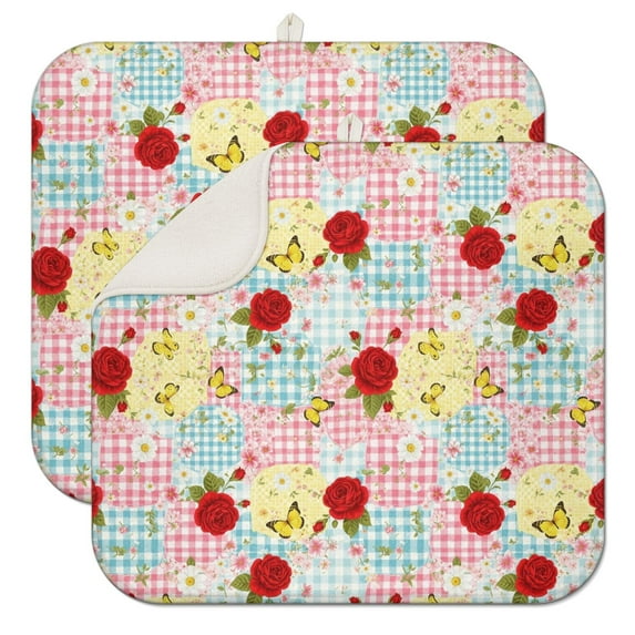 Pioneer Flower Floral Print Pattern Kitchen Dish Drying Mat 1 Pack, Ultra Absorbent Microfiber Drainer Mat, 16"x18"
