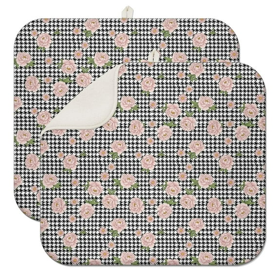 Pioneer Flower Floral Print Pattern Kitchen Dish Drying Mat 1 Pack, Ultra Absorbent Microfiber Drainer Mat, 16"x18"