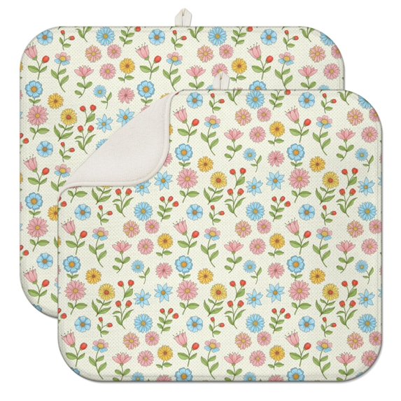 Pioneer Flower Floral Print Pattern Kitchen Dish Drying Mat 1 Pack, Ultra Absorbent Microfiber Drainer Mat, 16"x18"