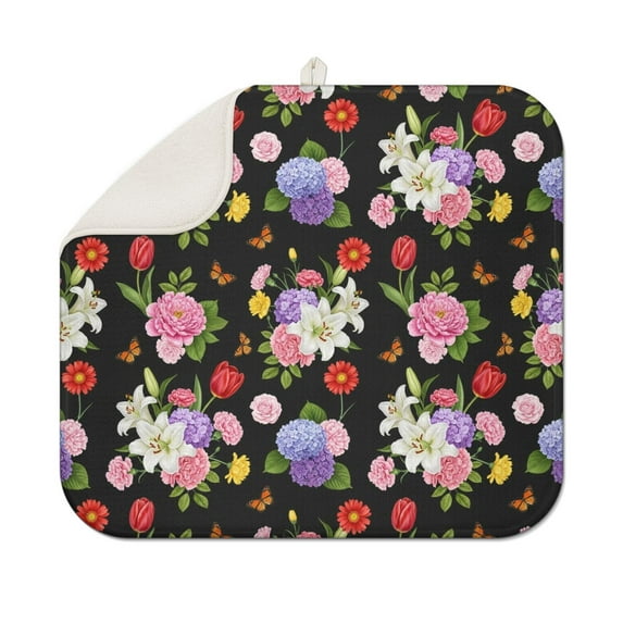 Pioneer Flower Floral Print Pattern Kitchen Dish Drying Mat 1 Pack, Ultra Absorbent Microfiber Drainer Mat, 16"x18"