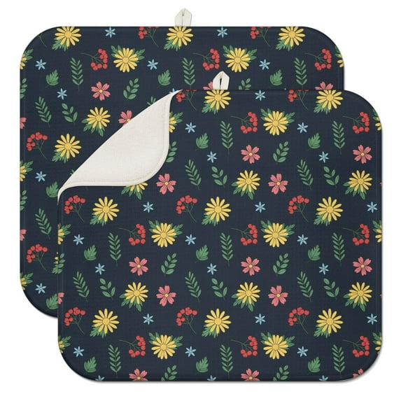 Pioneer Flower Floral Print Pattern Kitchen Dish Drying Mat 1 Pack, Ultra Absorbent Microfiber Drainer Mat, 16"x18"
