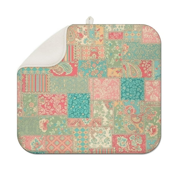 Pioneer Flower Floral Print Pattern Kitchen Dish Drying Mat 1 Pack, Ultra Absorbent Microfiber Drainer Mat, 16"x18"
