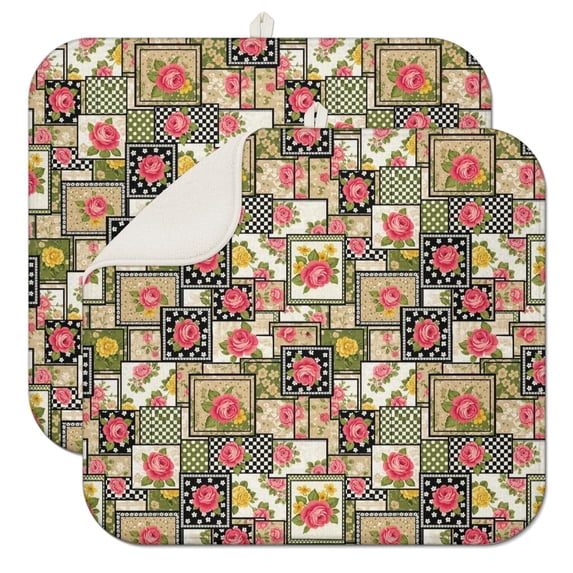 Pioneer Flower Floral Print Pattern Kitchen Dish Drying Mat 1 Pack, Ultra Absorbent Microfiber Drainer Mat, 16"x18"