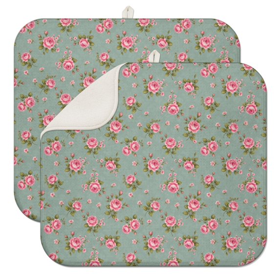 Pioneer Flower Floral Print Pattern Kitchen Dish Drying Mat 1 Pack, Ultra Absorbent Microfiber Drainer Mat, 16"x18"